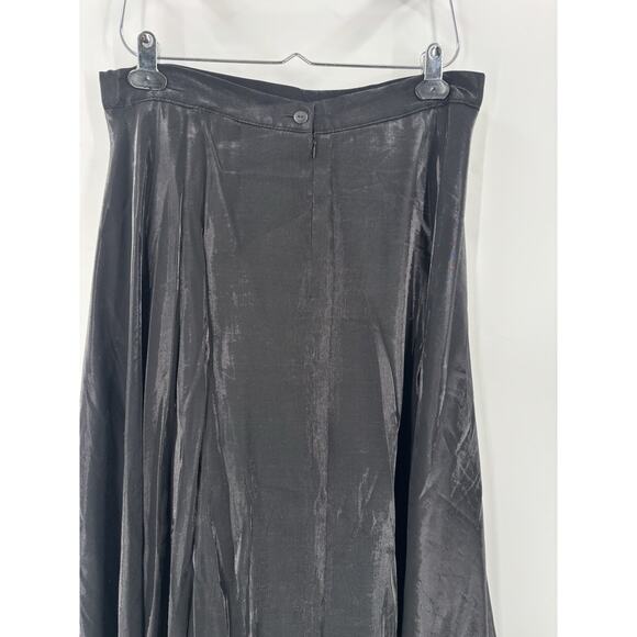 Vintage JS Collections Skirt Womens 14 Black 90s Satin A Line Flounce Lined Maxi - Picture 8 of 16
